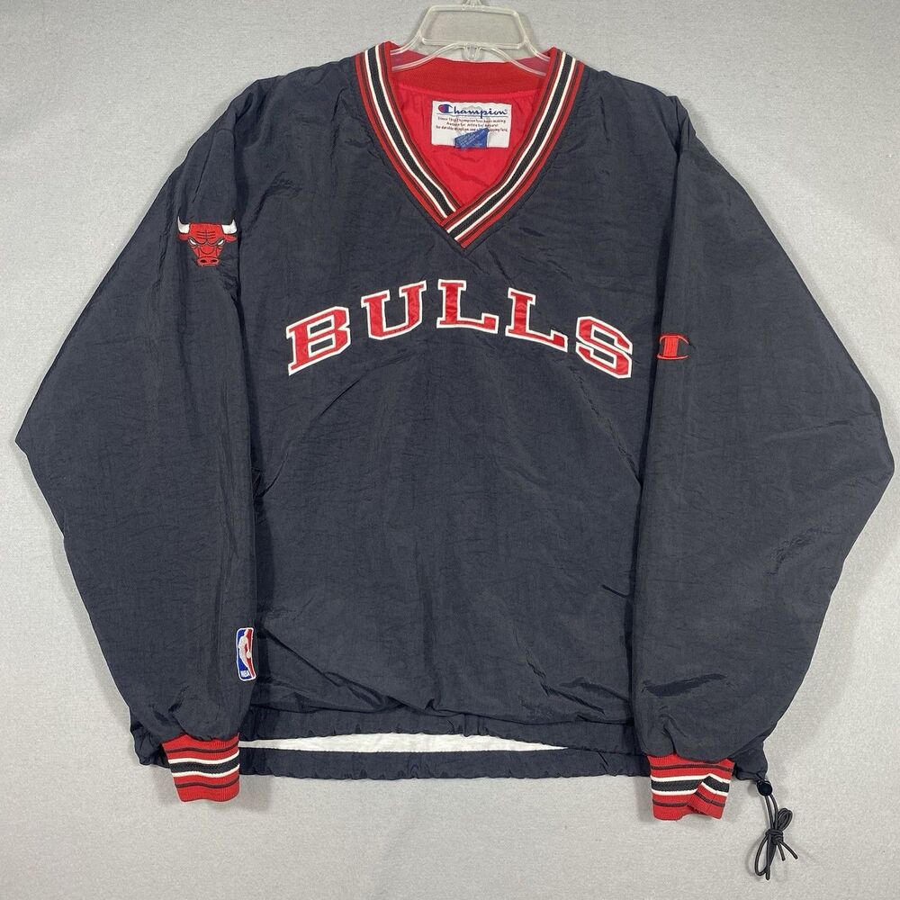 Vintage 90s Champion Chicago Bulls Medium Pullover Windbreaker Jacket NBA